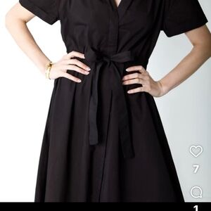 Elegant Black Midi Dress with Tie Waist
